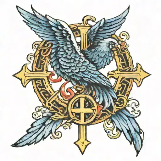 blue phoenix wrapped around a cross tattoo tattoo design idea