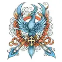 blue phoenix wrapped around a cross tattoo tattoo design idea