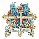 blue phoenix wrapped around a cross tattoo tattoo design idea