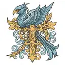 blue phoenix wrapped around a cross tattoo tattoo design idea