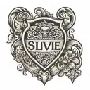 name silvie with heart shaped lock tattoo design idea