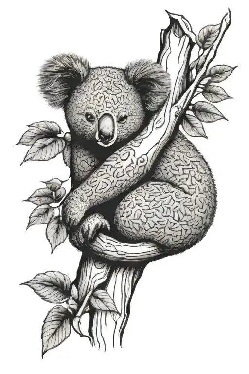 Koala hugging tree tattoo design idea