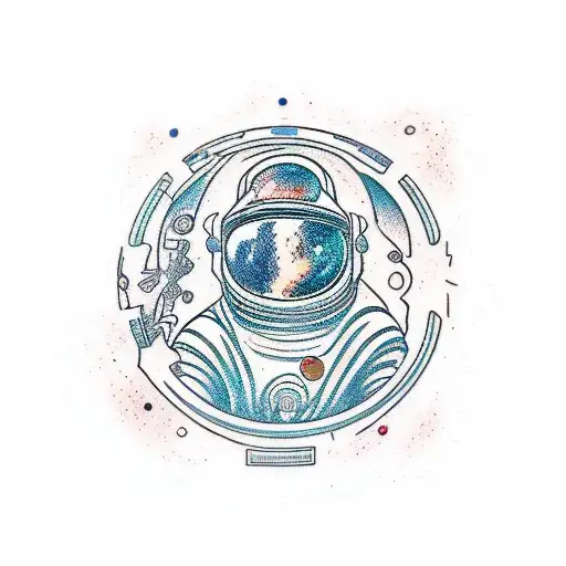 spaceman Deviant Art, Contour, Vector, White Background, Detailed, Sticker, Exhilarated, Tertiary Color, Art brut style, tattoo design idea