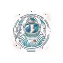 spaceman Deviant Art, Contour, Vector, White Background, Detailed, Sticker, Exhilarated, Tertiary Color, Art brut style, tattoo design idea