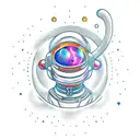 spaceman Deviant Art, Contour, Vector, White Background, Detailed, Sticker, Exhilarated, Tertiary Color, Art brut style, tattoo design idea