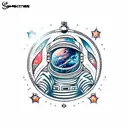 spaceman Deviant Art, Contour, Vector, White Background, Detailed, Sticker, Exhilarated, Tertiary Color, Art brut style, tattoo design idea