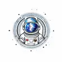 spaceman Deviant Art, Contour, Vector, White Background, Detailed, Sticker, Exhilarated, Tertiary Color, Art brut style, tattoo design idea