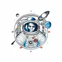 spaceman Deviant Art, Contour, Vector, White Background, Detailed, Sticker, Exhilarated, Tertiary Color, Art brut style, tattoo design idea