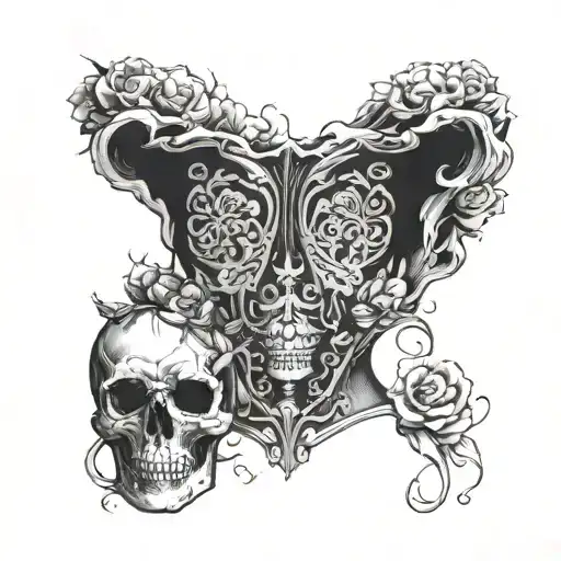 tattoo of a woman's silhouette with a skull as a torso tattoo design idea