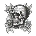 tattoo of a woman's silhouette with a skull as a torso tattoo design idea