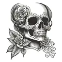 tattoo of a woman's silhouette with a skull as a torso tattoo design idea
