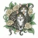 sitting cats surrounded with flowers  tattoo design idea