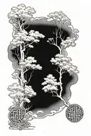 A forearm sleeve with aspen trees and a Japanese background  tattoo design idea