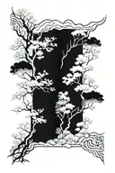 A forearm sleeve with aspen trees and a Japanese background  tattoo design idea