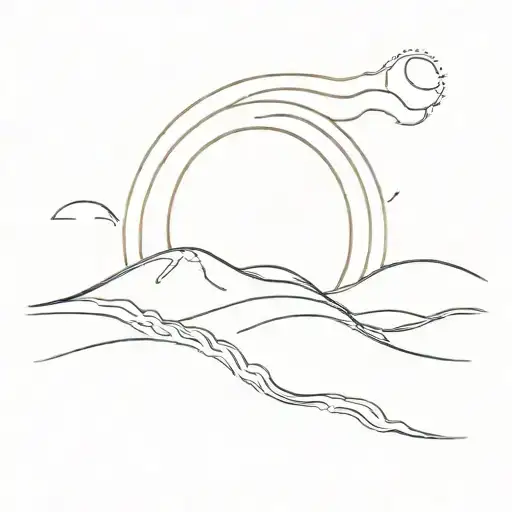 line of a sun fading into a line of a wave forming the shape tattoo design idea