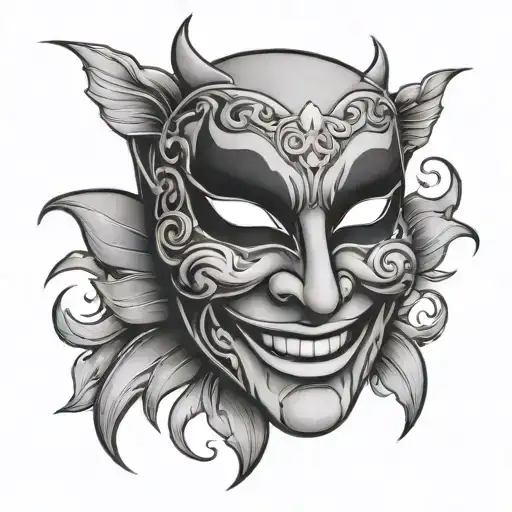 A comedy mask with positive energy radiating from it tattoo design idea