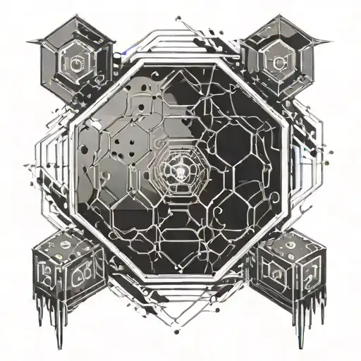 An octagon cage with binary code and computer chips as the border for an MMA fighter tattoo design idea