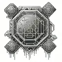 An octagon cage with binary code and computer chips as the border for an MMA fighter tattoo design idea