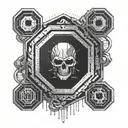 An octagon cage with binary code and computer chips as the border for an MMA fighter tattoo design idea