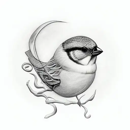 abstract yet Minamalistic, one sparrow bird and and inspired by Greek mythology highlights. Small lines tattoo design idea