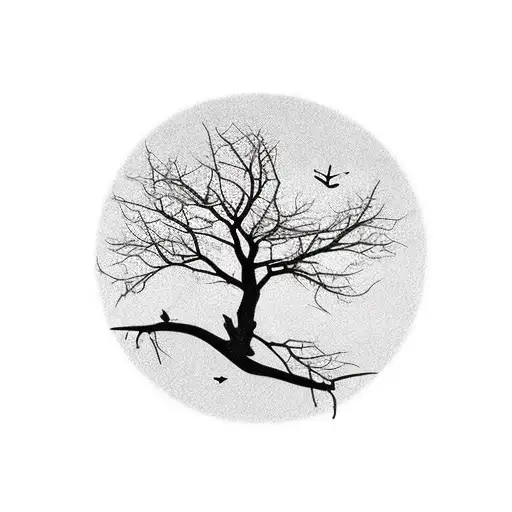 make the tree with more leaves and add the two sparrows flying above. make the tree look like its very healthy  tattoo design idea