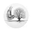 make a very realstic oak tree with two small sparrows flying aboce and a small full moon. no circle around the picture  tattoo design idea