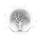 make a very realstic oak tree with two small sparrows flying aboce and a small full moon. no circle around the picture  tattoo design idea