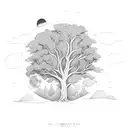 make a very realstic oak tree with two small sparrows flying aboce and a small full moon. no circle around the picture  tattoo design idea