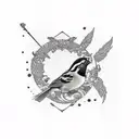 abstract yet Minamalistic, one sparrow bird and and inspired by Greek mythology highlights. Small lines tattoo design idea