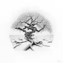 oak tree with two sparrows flying above it tattoo design idea