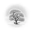 oak tree with two sparrows flying above it tattoo design idea