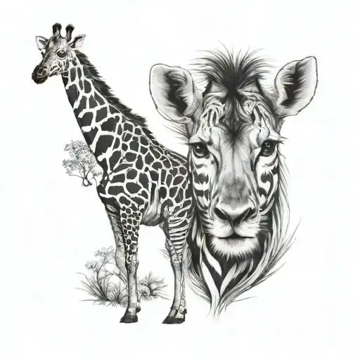 Giraffe zebra lion tattoo design idea