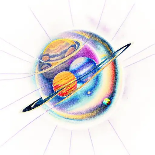 solar system, line tattoo design idea