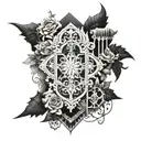 gothic patchwork sleeve tattoo design idea