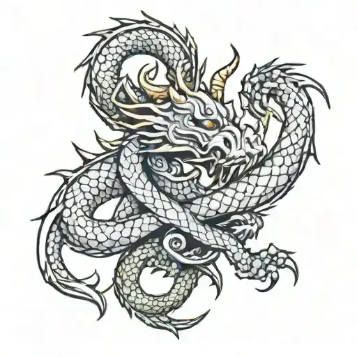 Dragon with 2 scorpions on each claw, a taurus on another claw and a sagitarius in another claw  tattoo design idea