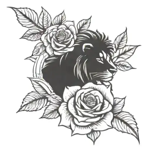 Lion and roses forear date of birth tattoo design idea
