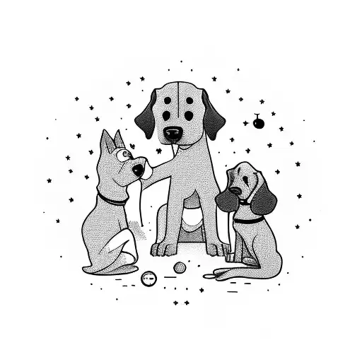 A son and his mother with one dog laying on the ground and looking at the stars as a tatoo tattoo design idea