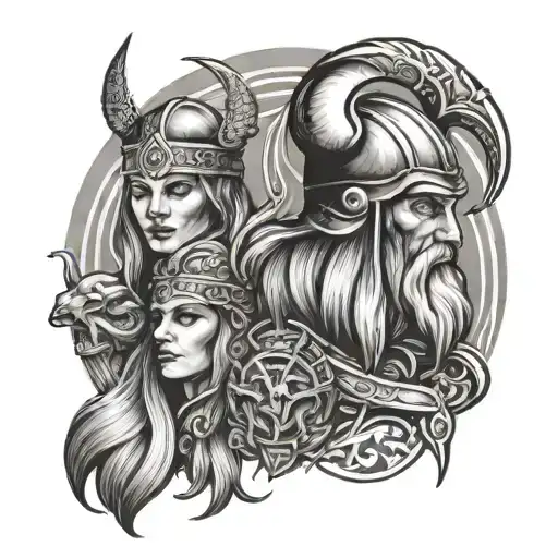 tattoo design with vikings and slavic witches tattoo design idea