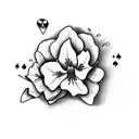 camera and playing cards with some violets, morning glory's and water lillies tattoo design idea