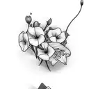 camera and playing cards with some violets, morning glory's and water lillies tattoo design idea