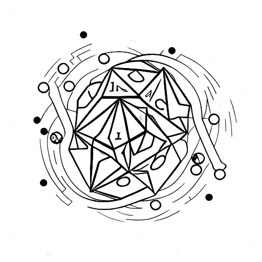 Three 2d dice. Two displaying 6 dots, one discplaying 1 dot tattoo design idea