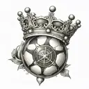 Soccer ball with crown and time compass  tattoo design idea