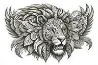 A lion in Aztec armor tattoo design idea