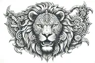 A lion in Aztec armor tattoo design idea