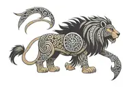 A lion in Aztec armor tattoo design idea