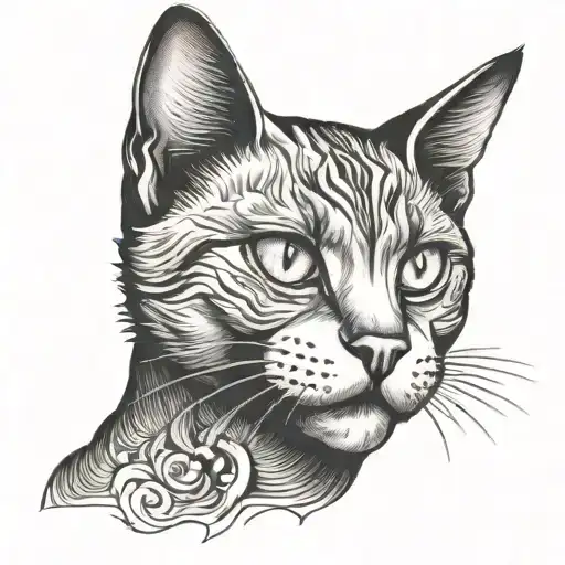 hissing black cat head  tattoo design idea