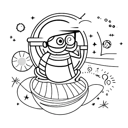 little person looking to the telescope and around are stars and planetsp tattoo design idea