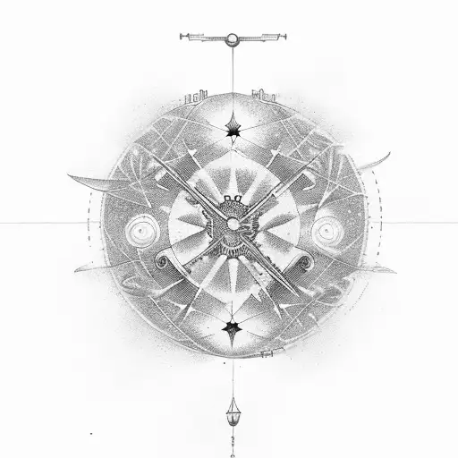 telescope and around are stars and planetsp tattoo design idea