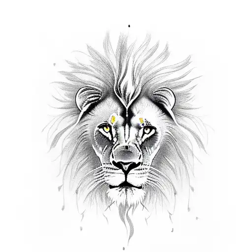 a lion hiding in a forest with an intense gaze of anger and bloodlust tattoo design idea