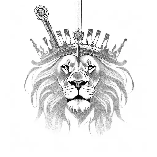 lion with a sword and crown tattoo design idea